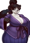 accessory anthro asian_clothing big_breasts black_body black_fur black_hair breasts cleavage clothed clothing east_asian_clothing eye_markings eyelashes female feral fur grey_eyes hair hair_accessory hair_tie hand_on_hip huge_breasts japanese_clothing kimono markings ponytail solo white_body white_fur wide_hips blazbaros blizzard_entertainment warcraft avian bear bird corvid corvus_(genus) mammal oscine pandaren passerine raven 2024 hi_res