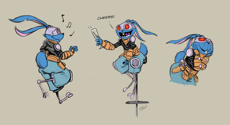 anthro clothing dialogue drunk fur male musical_note musical_symbol smile solo substance_intoxication symbol text tash0 guardians_of_the_galaxy marvel blackjack_o'hare hare lagomorph leporid mammal rabbit 2017 english_text hi_res