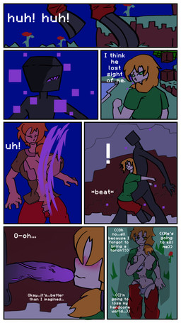 abuse anthro big_breasts big_penis breasts defeated defeated_heroine duo female genitals intimate male male/female nude penis penis_in_mouth surrounded text vulva riozzy_witroy7 microsoft minecraft mojang xbox_game_studios alex_(minecraft) enderman human mammal 9:16 comic english_text hi_res