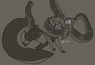 all_fours anthro anthro_on_feral bdsm bestiality bondage bottomwear bound clothing coiling coiling_around_neck coiling_around_tail crop_top duo female feral feral_dominating_anthro fingerless_gloves gloves handwear hypnosis hypnotic_eyes imminent_death imminent_rape imminent_sex imminent_vore looking_at_another male male/female mind_control peril ringed_eyes shirt shorts smile tongue tongue_out topwear touching_butt outletdraws hellaverse helluva_boss mythology the_jungle_book kaa_(jungle_book) loona_(helluva_boss) canid canid_demon canine canis demon hellhound mammal mythological_canine mythological_creature python reptile scalie snake wolf hi_res