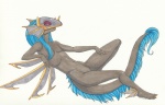 blade blue_eyes blue_hair hair male mask nude simple_background solo tail white_background calolily skif galeacoma 2011