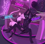 anthro anus barely_visible_anus bodily_fluids bow_tie clock clothing curtains dialogue duo feet fishnet_clothing genital_fluids genitals hypnosis latex latex_clothing male male/male mind_control multi_nipple neon_sign nipples penis pole precum sign stopwatch strip_club stripper stripper_pole tail tail_motion tailwag tongue tongue_out watch servali_sketch anubian_jackal canid canine canis jackal mammal murid murine rat rodent absurd_res hi_res