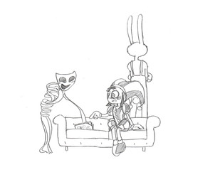 anthro blush crossed_arms female furniture gesture group hand_gesture happy jester looking_away male mask on_sofa pointing rear_view sitting sitting_on_sofa smile sofa standing trio skutchi glitch_productions the_amazing_digital_circus gangle_(tadc) jax_(tadc) pomni_(tadc) animate_inanimate humanoid lagomorph leporid living_mask mammal rabbit hi_res