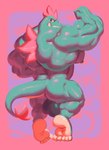 anthro back_muscles barazoku biceps big_biceps big_butt big_muscles blue_body bubble bubble_butt butt deltoids fangs feet forearm_muscles fur huge_muscles looking_at_viewer male muscular muscular_anthro muscular_arms muscular_male nipples nude nude_male pecs pink_background pink_body pink_fur pose purple_background simple_background soles solo tail tail_tuft tan_body teeth tuft vaniwall nintendo pokemon alligator alligatorid crocodilian feraligatr generation_2_pokemon pokemon_(species) reptile scalie absurd_res hi_res