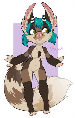 anthro breasts featureless_breasts featureless_crotch female horn navel nude solo standing thick_thighs wide_hips redpixie felid feline lynx mammal hi_res