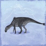 ambiguous_gender blue_background cloud facial_markings feral grey_body grey_scales head_down head_markings markings mask_(marking) mountain scales simple_background sketch_background solo striped_body striped_scales stripes tail tail_tuft tuft white_markings white_stripes kutv dinosaur hadrosaurid nanningosaurus ornithischian ornithopod prehistoric_species reptile scalie 1:1 absurd_res hi_res sketch