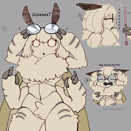 4_arms antennae_(anatomy) anthro back_wings backpack breasts chest_tuft claws crotch_tuft eyewear female glasses grey_backpack hair multi_arm multi_limb multiple_angles solo text tuft wearing_glasses white_body white_hair wings warl_granada moth_girl_(warl_granada) arthropod insect lepidopteran moth 1:1 2025 absurd_res digital_media_(artwork) english_text hi_res