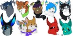 ambiguous_form ambiguous_gender bell bell_collar big_ears black_collar black_hair black_markings black_nose black_scarf blonde_highlights blue_body blue_eyes blue_fur blue_hair blue_inner_ear blue_markings blue_nose blush brown_body brown_eyes brown_fur brown_nose collar countershade_fur countershading curled_horn ear_piercing ear_tuft eye_contact eye_patch eyewear facial_piercing fangs fur gradient_inner_ear green_eyes green_inner_ear green_kerchief green_neckerchief green_nose green_tongue grey_body grey_countershading grey_fur grey_horn grey_nose group hair hair_over_eye head_tuft heterochromia highlights_(coloring) horn jewelry kerchief lip_piercing lip_ring looking_at_another markings neckerchief necklace necktie neckwear one_ear_up one_eye_obstructed open_mouth open_smile orange_inner_ear orange_markings piercing pink_blush pink_inner_ear purple_eyes purple_hair purple_necktie red_body red_fur ring_piercing scarf simple_background smile snout sparklefur star_(marking) teeth tongue tuft whiskers white_background white_body white_countershading white_fur white_markings yin_yang sebdoggo red_(weaselwares) canid canine canis cat_demon demon domestic_cat ethiopian_wolf felid feline felis fox hybrid mammal red_fox true_fox 2013 aliasing digital_drawing_(artwork) digital_media_(artwork) flat_colors headshot_portrait microsoft_paint_(artwork) portrait