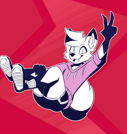 5_fingers anthro bottomwear cheek_tuft clothed clothing dipstick_ears dipstick_tail dolphin_shorts ear_markings facial_tuft fingers footwear fur gesture hand_gesture happy hoodie looking_at_viewer male markings multicolored_ears open_mouth open_smile pink_clothing pink_hoodie pink_topwear raised_arm red_background shoes shorts simple_background sitting smile solo tail tail_markings topwear tuft v_sign suitedwolfie balthy_(suitedwolfie) canid canine fox mammal 2025 absurd_res hi_res
