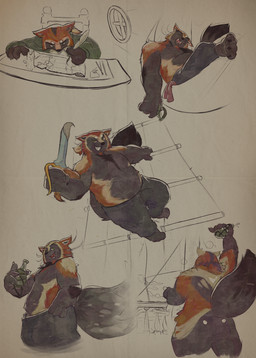 alcohol anthro beverage butt clothed clothing drunk male map nude pirate sleeping solo substance_intoxication topless mendobear gulonine mammal mustelid musteline wolverine absurd_res hi_res