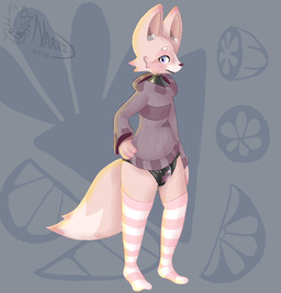 anthro balls bdsm bondage bound bulge chastity_bulge chastity_device clothed clothing femboy fur genitals inner_ear_fluff latex latex_clothing latex_skinsuit legwear lock lock_bulge lock_symbol looking_at_viewer male pattern_clothing pattern_legwear simple_background skinsuit smile solo standing striped_clothing striped_legwear stripes sweater tail thigh_highs tight_clothing topwear tuft yumuyumu canid canine fox mammal digital_media_(artwork) hi_res