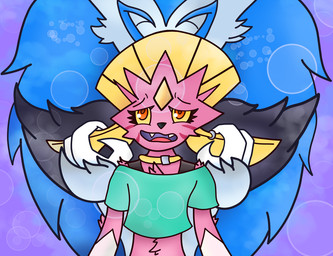 anthro clothing collar crop_top duo embarrassed facial_markings forehead_gem gem grabbing_both_ears head_markings male male/male markings shirt topwear spicy_den nintendo pokemon berry_(the_skulltan) icy_(spicy_den) generation_4_pokemon generation_5_pokemon pokemon_(species) weavile zoroark
