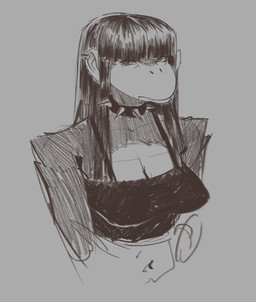 arm_tuft breasts clothing eyelashes female hair jewelry long_hair looking_at_viewer navel necklace piercing shoulder_tuft solo spikes topwear tuft g0ni25 beth_(redustheriotact) haplorhine mammal monkey primate 2025 greyscale monochrome sketch