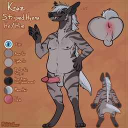 animal_genitalia anthro anus belly blue_eyes brown_body brown_fur ear_piercing ear_ring erection front_view fur genitals grey_body grey_fur humanoid_genitalia humanoid_penis hybrid_genitalia hybrid_penis looking_at_viewer male male_anthro nipples nude nude_anthro nude_male open_mouth overweight overweight_anthro overweight_male pawpads penis piercing pink_penis raised_tail rear_view ring_piercing sheath sheathed_humanoid_penis simple_background solo standing striped_body striped_fur stripes tail teeth tongue whiskers meldritchhorror hyena mammal striped_hyena 1:1 2021 model_sheet