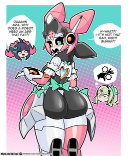 big_butt biped blush breasts butt dialogue female female_focus group humanoid_focus machine open_mouth pink_body solo_focus speech_bubble text trio white_body dankodeadzone do_not_fist_android_girls mihoyo zenless_zone_zero aria_(zenless_zone_zero) nangong_yu_(zenless_zone_zero) sunna_(zenless_zone_zero) human humanoid mammal robot robot_humanoid english_text hi_res meme