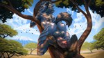 anthro anus balls big_penis brown_body brown_fur butt detailed_background feet foot_fetish foot_on_penis foot_play foreskin fur genitals grass hug hugging_tree humanoid_genitalia humanoid_penis looking_at_viewer looking_back lying male mountain on_front pawpads paws penis plant rear_view relaxing savanna sky solo striped_body striped_fur stripes tree vein veiny_penis white_body white_fur ewademar hyena mammal hi_res
