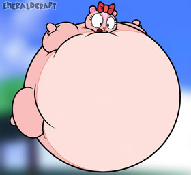 accessory anthro black_eyes blurred_background bow_ribbon buckteeth eyelashes female floating fur hair_accessory hair_bow hair_ribbon heart_nose heart_symbol inflation open_mouth pie_cut_eyes pink_body pink_fur pink_nose red_bow red_tongue ribbons solo teeth tongue wide_eyed emeraldcraft happy_tree_friends giggles_(htf) chipmunk ground_squirrel mammal rodent sciurid hi_res