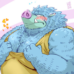 anthro blue_body blue_fur blush clothing fur humanoid_hands kemono male moobs overweight overweight_male shirt simple_background solo topwear tusks conoji dragon_quest square_enix mammal orc_(dragon_quest) orc_king_(dragon_quest) suid suine sus_(pig) wild_boar 1:1 2015