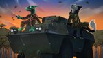 anthro apc barefoot camo detailed_background duo feet gun leaf machine male military outside ranged_weapon sitting twilight vehicle weapon heartermobs tyr_(tyrthesynth) robot sergal synth_(vader-san) hi_res