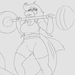 abs anthro athletic_wear big_breasts biped bottomwear bra breasts clenched_teeth clothed clothed_anthro clothed_female clothing exercise eyebrow_through_hair eyebrows female fin fingers front_view gym_bottomwear gym_shorts hair holding_weights humanoid_hands long_hair long_tail looking_at_viewer looking_down low-angle_view muscular muscular_anthro muscular_female non-mammal_breasts raised_eyebrow shorts simple_background solo sports_bra standing tail tail_fin teeth translucent translucent_hair underwear weightlifting white_background workout hyuvevo valerie_(mellowcapsaicin) aquatic fish shark absurd_res black_and_white hi_res monochrome sketch