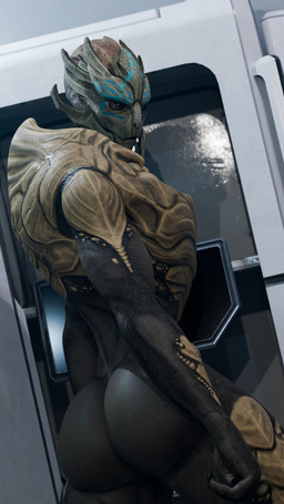 big_butt blue_eyes bodypaint butt butt_pose claws face_paint female inside looking_aside nude pose side_butt side_view solo standing thick_thighs raik_arglack ghost0fonyx_(modeler) bioware electronic_arts mass_effect alien turian 3d_(artwork) 9:16 digital_media_(artwork) hi_res
