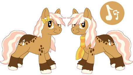 ambiguous_gender brown_body brown_fur cutie_mark ear_bow eyelashes feral freckles fur glistening glistening_eyes hooves mane markings multicolored_mane musical_note musical_symbol orange_eyes pink_mane pink_tail scarf simple_background smile solo spots spotted_markings standing symbol tail two_tone_mane two_tone_tail unguligrade white_background white_hooves white_mane white_tail yellow_bow yellow_scarf sebdoggo hasbro my_little_pony fan_character earth_pony equid equine horse mammal pony 2014 aliasing digital_drawing_(artwork) digital_media_(artwork) flat_colors full-length_portrait microsoft_paint_(artwork) model_sheet portrait