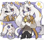 ambiguous_gender anthro chibi feral fur kemono multiple_forms narrow_hips open_mouth open_smile purple_eyes semi-anthro smile solo star star_pupils thin_thighs white_body white_fur zhang_gun mammal species_request hi_res portrait three-quarter_portrait