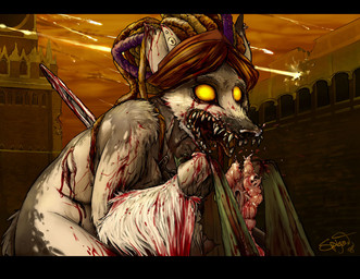 ambiguous_gender anthro blood bloodshot_eyes bodily_fluids detailed_background disembowelment dreadlocks duo entrails glowing glowing_eyes gore grotesque horror_(theme) impalement melee_weapon sharp_teeth solo_focus sword teeth weapon yellow_eyes misplaced_spigot american_opossum mammal marsupial monster undead virginia_opossum zombie 2008