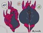 antennae_(anatomy) anus big_butt black_eyes bodily_fluids butt exoskeleton eyelashes female feral genital_fluids genitals grey_background grey_body looking_at_viewer markings pink_body presenting presenting_anus presenting_hindquarters presenting_pussy puffy_anus purple_markings pussy rear_view simple_background solo speech_bubble thick_thighs wide_hips yellow_sclera averysweatyboy badgengar nintendo pokemon generation_5_pokemon pokemon_(species) scolipede