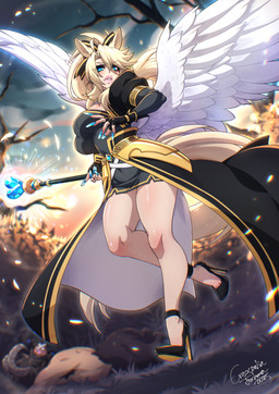 blonde_hair blue_eyes breasts clothing colored_nails ear_piercing ear_ring eyebrow_through_hair eyebrows eyelashes feathered_wings feathers female footwear hair high_heels hoop_ear_ring long_nails nails piercing plant ring_piercing shoes solo staff tail translucent translucent_hair tree white_body white_feathers wings crescentia_fortuna deathblight animal_humanoid equid equid_humanoid equine equine_humanoid horse_humanoid humanoid mammal mammal_humanoid winged_humanoid 2025 dated hi_res signature