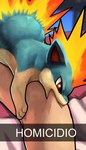 ambiguous_gender arm_bite bite duo feral fire fur green_body green_fur painting red_eyes tan_body tan_fur text blitzdrachin conditional_dnp nintendo pokemon generation_2_pokemon human mammal pokemon_(species) quilava 2023 digital_media_(artwork) digital_painting_(artwork) meme painting_(artwork) signature spanish_text translated