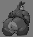 angry anthro back_muscles biceps big_butt black_body bodily_fluids butt fingers grey_background hair huge_butt looking_at_viewer looking_back looking_back_at_viewer male motion_lines muscular nude overweight overweight_anthro overweight_male presenting rear_view simple_background solo sweat tail teeth thick_thighs locitony jojo's_bizarre_adventure iggy_(jjba) canid canine canis domestic_dog mammal black_and_white digital_media_(artwork) hi_res monochrome