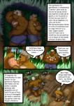 anthro bear bongo_(dad) brown_body brown_fur clothed clothing comic dialogue duo food fruit fur hair hi_res kyllo_(son) male mammal muscular muscular_anthro muscular_male nipples outside parent_(lore) parent_and_child_(lore) plant sleeping spanish_text text topless translated yasser
