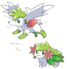 ambiguous_gender duo feral flower flower_(anatomy) green_eyes green_hair green_toes hair leaf leaf_(anatomy) pink_flower plant quadruped simple_background snout socks_(anatomy) text white_background white_body white_sclera yakiniku628 nintendo pokemon shaymin_day generation_4_pokemon land_forme_shaymin legendary_pokemon pokemon_(species) shaymin sky_forme_shaymin 2023 japanese_text