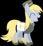 blonde_hair clothed clothing coat eyes_closed female feral food fur grey_body grey_fur hair hat headgear headwear muffin open_mouth pose saddle_bag shirt simple_background smile solo standing tongue topwear transparent_background winged_shoes wings zipper tavi-bot friendship_is_magic hasbro my_little_pony derpy_hooves_(mlp) equid equine horse mammal pony absurd_res alpha_channel hi_res