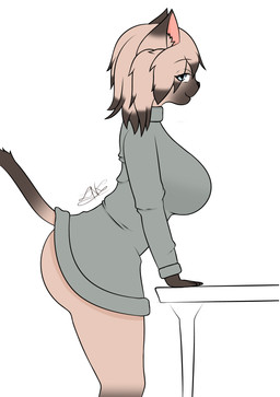 anthro big_breasts big_butt blue_eyes bottomless breasts butt clothed clothing female fur looking_at_viewer simple_background solo sweater tail tan_body tan_fur thick_thighs topwear topwear_only turtleneck zankandreas stella_(zankandreas) domestic_cat felid feline felis mammal siamese hi_res