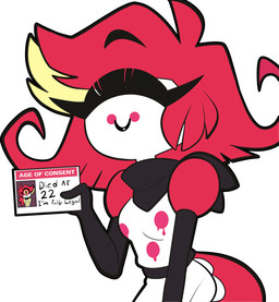 1_eye blush blush_stickers breasts clothed clothing eyelashes eyes_closed female hair id_card not_furry photo red_hair short_hair simple_background smile solo stated_adult stated_age text white_background white_body barryfactory hazbin_hotel hellaverse niffty_(hazbin_hotel) cyclops demon humanoid 2024 absurd_res english_text half-length_portrait hi_res portrait