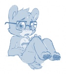 anthro blush eyewear glasses male simple_background solo white_background seth-iova bear_nuts nerd_bear bear mammal blue_and_white digital_drawing_(artwork) digital_media_(artwork) monochrome