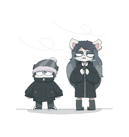 anthro beanie boots breath clothing cold duo female footwear hat headgear headwear jacket male shoes simple_background topwear white_background wind neamo cartoon_hangover the_summoning claire_(the_summoning) edgar_(the_summoning) domestic_cat felid feline felis mammal