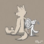 ambiguous_gender anthro bodily_fluids coin coin_slot duo eyes_closed grey_body micro simple_background sitting standing sweat sweatdrop tail toy whiskers white_body bruno_borker canid canine canis domestic_dog mammal 1:1 hi_res