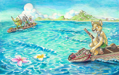 anthro biped black_nose blue_sky boat bottomwear brown_shell cheek_tuft clothed clothed_anthro clothed_male clothing cloud day facial_tuft feathers featureless_crotch fur green_body green_bottomwear green_clothing group head_tuft logo male male_anthro mouth_closed nude nude_anthro nude_male outdoor_nudity outside pawpads pink_pawpads shell sky tail tail_feathers three-quarter_view topless tuft vehicle water watercraft white_body white_feathers white_fur yellow_body yellow_eyes yellow_fur young young_anthro young_male pandapaco avian felid mammal porcupine reptile rodent scalie turtle artist_logo shaded signature soft_shading