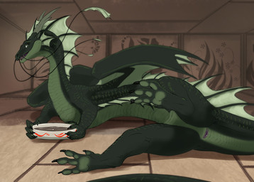 animal_genitalia bodily_fluids butt claws cloaca cloaca_juice countershade_torso countershading digitigrade feet female female_feral feral finger_claws fingers frill_(anatomy) genital_fluids genitals green_body green_scales horizontal_cloaca inside long_neck long_tail looking_at_viewer lying membrane_(anatomy) membranous_frill membranous_wings on_side presenting presenting_cloaca pupils raised_leg scales slit_pupils smile snout solo spread_legs spreading tail teeth thick_tail toe_claws toes tongue whiskers wings flamespitter mythology temeraire_(series) lady_kiyomizu dragon mythological_creature mythological_scalie scalie 2026 digital_drawing_(artwork) digital_media_(artwork) hi_res shaded