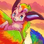 ambiguous_gender beak blue_eyes blue_nose duo eyes_closed feathered_wings feathers feral rainbow sparklefur wings blondefoxy avian bird canid canine mammal 1:1 2014 colorful_theme