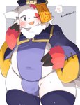 anthro biped blush claws clothed clothing heart_symbol male navel overweight simple_background slightly_chubby slightly_chubby_anthro slightly_chubby_male smile solo tail taoist_talisman thick_thighs tongue tongue_out rokacake nintendo pokemon generation_3_pokemon pokemon_(species) zangoose 2022 digital_media_(artwork) hi_res