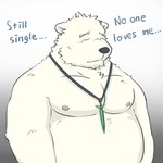 anthro belly big_belly black_nose bodily_fluids eyes_closed kemono male moobs nipples overweight overweight_male sad simple_background solo tears text white_body mtflying30371 bear mammal polar_bear ursine 1:1 2018 english_text