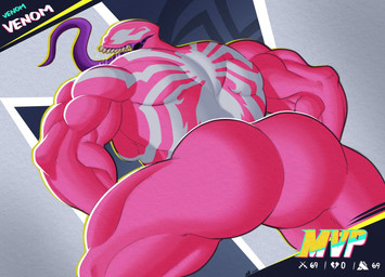 big_butt big_muscles butt butt_focus emblem empty_eyes long_tongue looking_back male muscular muscular_humanoid muscular_male not_furry open_mouth pink_body purple_tongue rear_view sharp_teeth solo standing teeth thick_thighs tongue tongue_out twerking dummydurzz marvel marvel_rivals venom_(marvel) alien alien_humanoid humanoid symbiote digital_media_(artwork) hi_res