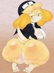 anthro areola big_butt biped bottomless breasts butt clothed clothing eyewear female fur glasses huge_butt looking_back nun yellow_body purple_yoshi_draws animal_crossing nintendo isabelle_(animal_crossing) canid canine canis domestic_dog mammal shih_tzu toy_dog hi_res