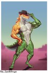 anthro candy clothing cowboy_hat dessert flexing food gummy_(food) hand_on_hip hat headgear headwear male muscular muscular_anthro muscular_male simple_background smile smiling_at_viewer smirk smirking_at_viewer solo spikes spikes_(anatomy) tail vitor_swissidoldragon glitch_productions the_amazing_digital_circus gummigoo_(tadc) alligator alligatorid crocodilian food_creature gummy_creature living_candy reptile scalie absurd_res hi_res