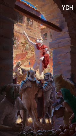 anthro apple armor basket butt casual_nudity clothed clothed/nude clothing container crowd crown emperor female flaccid food foreskin fruit genitals group guard headgear horn male market muscular nude outdoor_nudity parade penis petals pike_(weapon) plant public public_nudity roman_empire roman_soldier rose_petals royalty smile street surprised wreath mickey_the_retriever bovid canid canine caprine fox mammal sheep 9:16 absurd_res hi_res