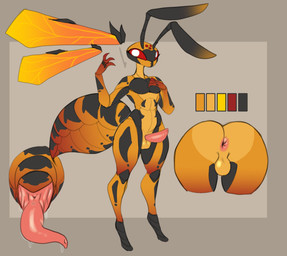 antennae_(anatomy) anus arthropod_abdomen arthropod_abdomen_genitalia arthropod_abdomen_penis balls big_butt big_penis butt erection genitals looking_at_viewer male penis simple_background solo thick_penis thick_thighs wide_hips wings artlegionary fan_character arthropod hymenopteran insect wasp hi_res